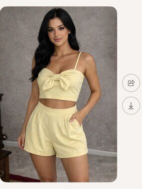 Susana Monaco Yellow Bow Front Crop Top snd shorts Size 6. Pls see measurements